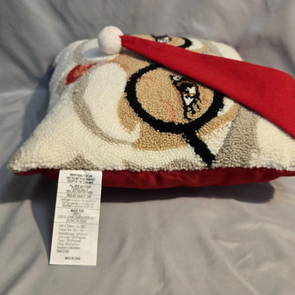 Ashland Peppermint Lane Santa Pillow 16x16 Christmas Hooked NWT